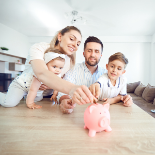 family with piggy bank